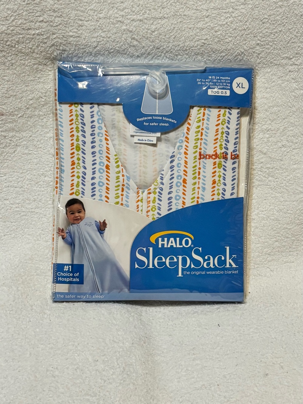 HALO SleepSack Wearable Blanket - White with Blue, Orange, Green Leaf Print